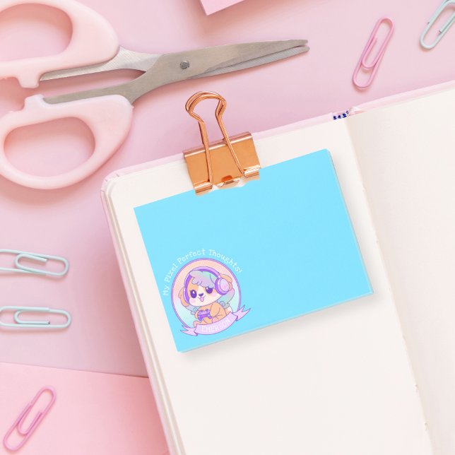 Cooler Kawaii Gamer Girl Dog in Baby Blue Post-it Klebezettel (Von Creator hochgeladen)