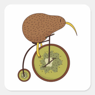 Cooler Kiwi-Vogel auf Kiwi-Frucht-Design Quadratischer Aufkleber