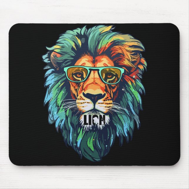 Cooler König – Farbiger Löwe mit Sonnenbrille-Desi Mousepad (Vorne)