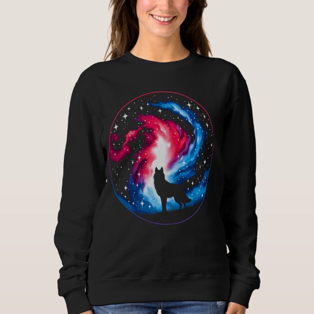 Cooler kosmischer Wolf Galaxy Graphic Space Art Sweatshirt (Vorderseite)