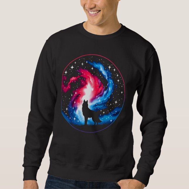 Cooler kosmischer Wolf Galaxy Graphic Space Art Sweatshirt (Vorderseite)