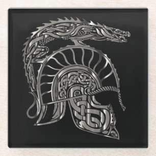 Cooler Krieger Metallic-Drachen-Helm Glasuntersetzer