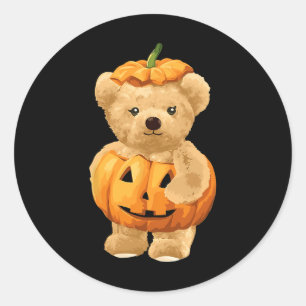 Cooler Kürbis und Bär zu Halloween Runder Aufkleber