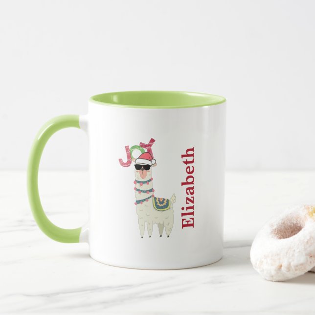 Cooler Lama in der Weihnachtsmannmütze Weihnachten Tasse (Mit Donut)