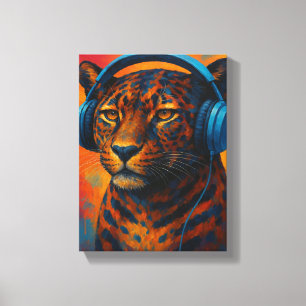 Cooler Leopard mit Kopfhörer Pop Art Style Leinwanddruck