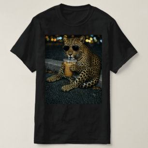 Cooler Leopard mit Sonnenbrille Eiskaffee  T-Shirt