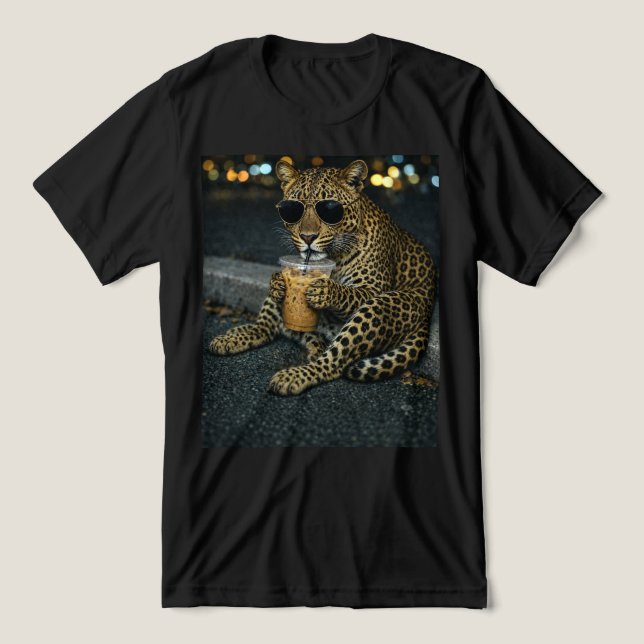 Cooler Leopard mit Sonnenbrille Eiskaffee  Tri-Blend Shirt (Design Vorderseite)