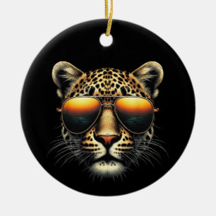 Cooler Leopard mit Sonnenbrille Stylischer Leopard Keramik Ornament