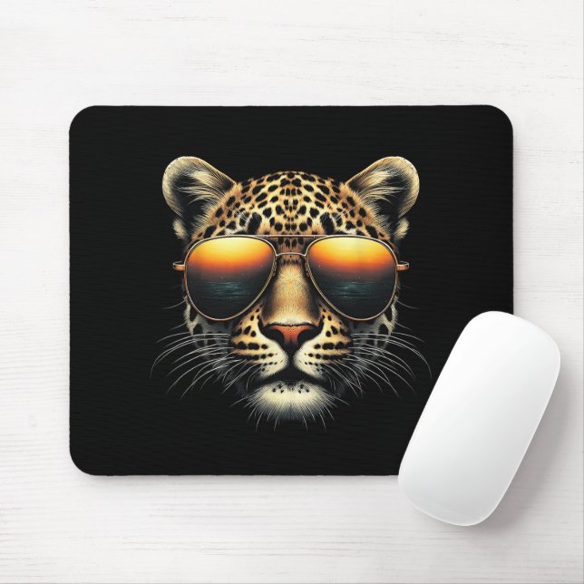 Cooler Leopard mit Sonnenbrille Stylischer Leopard Mousepad (Mit Mouse)