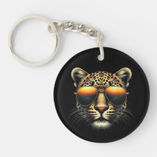 Cooler Leopard mit Sonnenbrille Stylischer Leopard Schlüsselanhänger