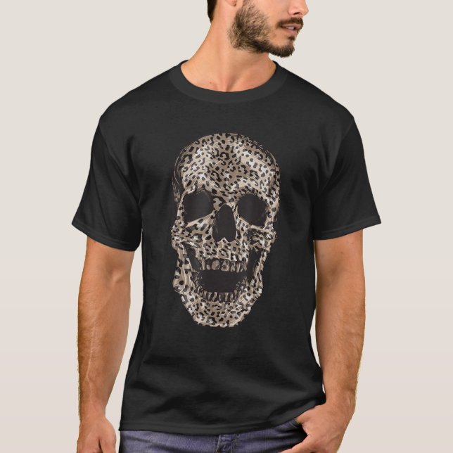 Cooler Leopard Print Skull Funny Animal Skin Head  T-Shirt (Vorderseite)