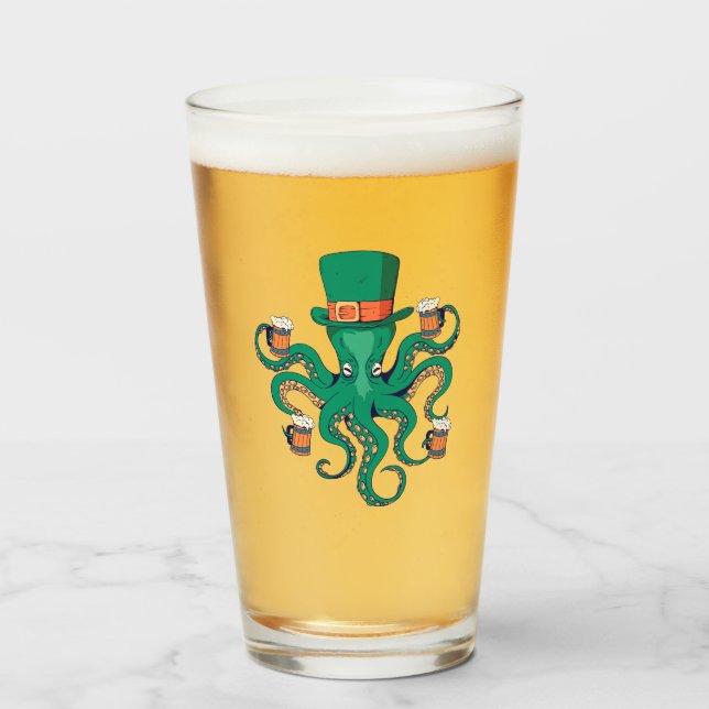 Cooler Leprechaun Octopus und Beer St. Patrick's D Glas (Vorne (Gefüllt))