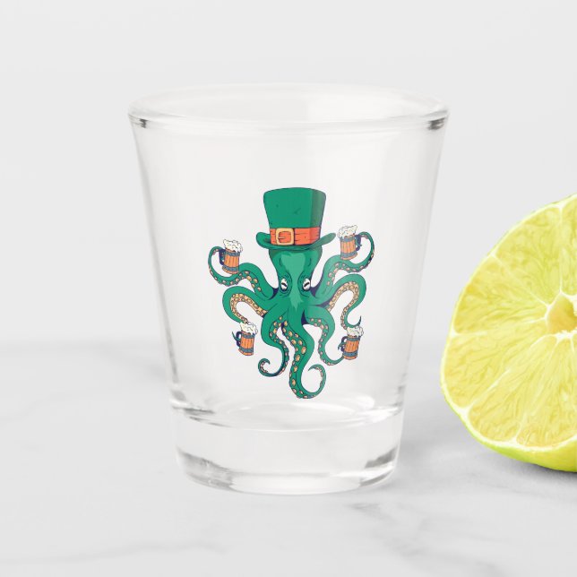 Cooler Leprechaun Octopus und Beer St. Patrick's D Schnapsglas (Vorderseite)
