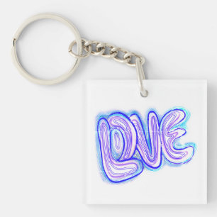 Cooler Lila und blauer LIEBE Typografie Schlüssela Schlüsselanhänger