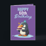 Cooler Lila und weißer Penguin Husband 60. Geburts Karte<br><div class="desc">Cooler Lila & White Penguin Husband 60. Geburtstag, ein lustiges und cooles Design für jeden, der eine einzigartige Geburtstagskarte für seinen Ehemann zum Geburtstag sucht. Das Design ist auffallend, es verfügt über einen niedlichen Pinguin mit Geburtstagstorte und bearbeitbare Textinformationen. Wenn Sie Probleme mit der Anpassung der Vorlage haben, können Sie...</div>