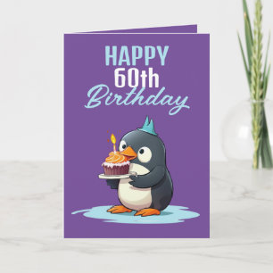 Cooler Lila und weißer Penguin Husband 60. Geburts Karte