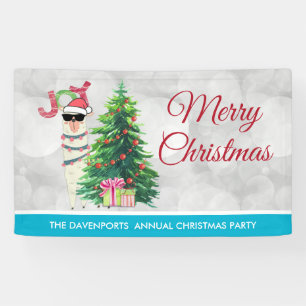 Cooler Llama auf Silver Bokeh & Icy Blue Christmas Banner