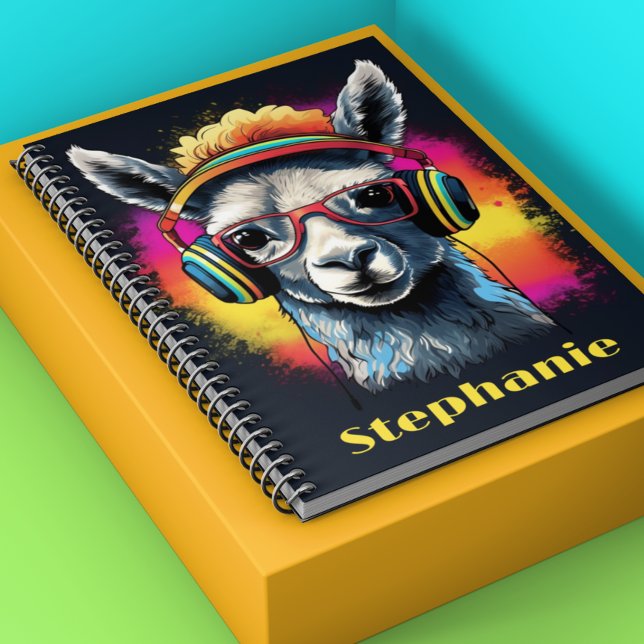 Cooler Llama DJ mit Kopfhörername Notizblock (Von Creator hochgeladen)