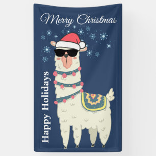 Cooler Llama in Weihnachtsmannmütze mit Schneefloc Banner