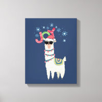 Cooler Llama in Weihnachtsmannmütze mit Schneefloc