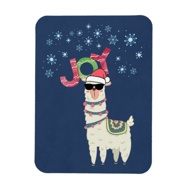 Cooler Llama in Weihnachtsmannmütze mit Schneefloc Magnet (Vertikal)