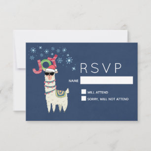 Cooler Llama in Weihnachtsmannmütze mit Snowflakes RSVP Karte