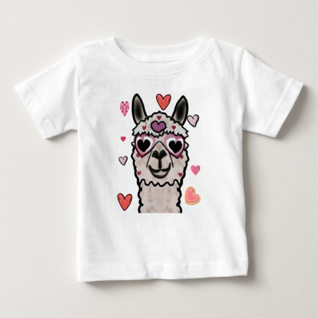 Cooler Llama mit Herzbrille Baby T-shirt (Vorderseite)