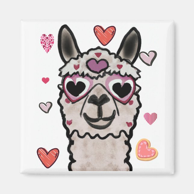 Cooler Llama mit Herzbrille Magnet (Vorne)