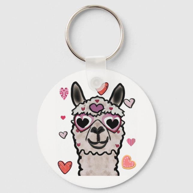 Cooler Llama mit Herzbrille Schlüsselanhänger (Vorderseite)