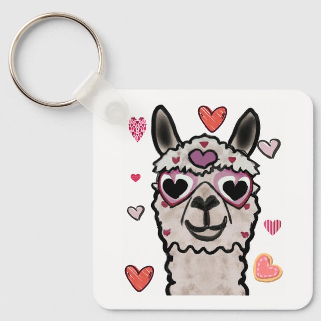 Cooler Llama mit Herzbrille Schlüsselanhänger (Vorderseite)