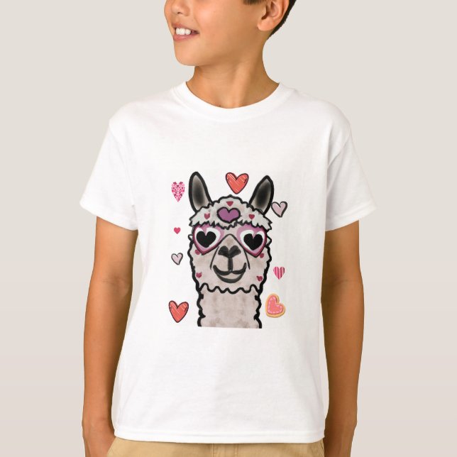 Cooler Llama mit Herzbrille T-Shirt (Vorderseite)
