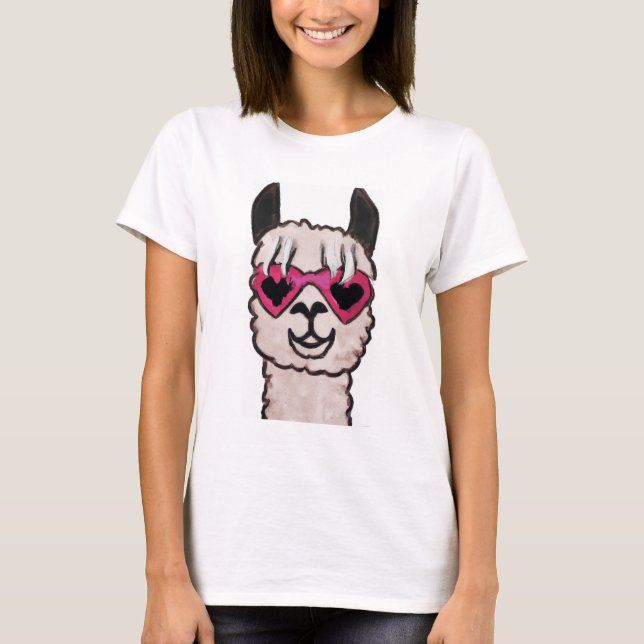 Cooler Llama mit Herzbrille T-Shirt (Vorderseite)