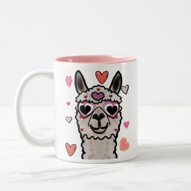 Cooler Llama mit Herzbrille Zweifarbige Tasse (Links)