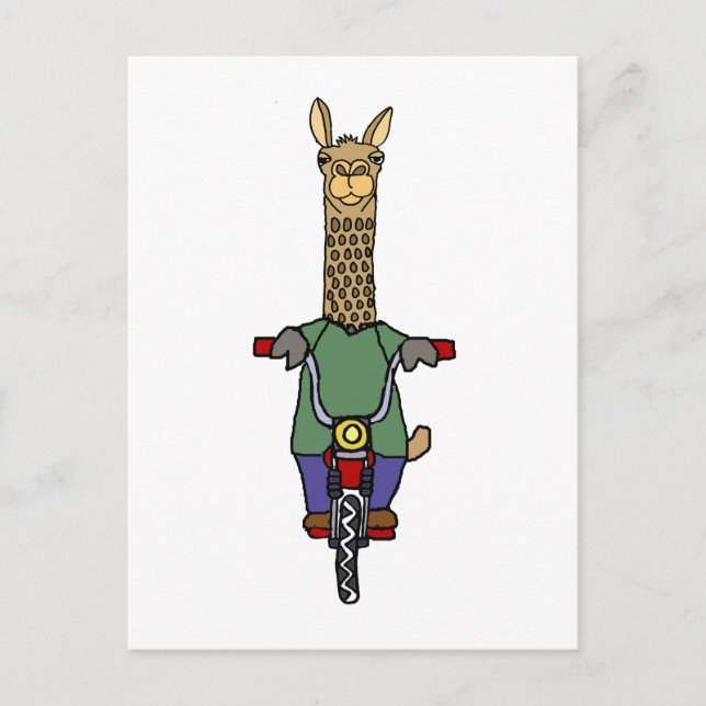 Cooler Llama Riding Bicycle Cartoon Postkarte (Vorderseite)