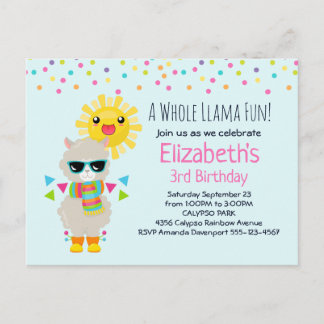 Cooler Llama und lächelnd Kawaii Sun Geburtstag Einladungspostkarte