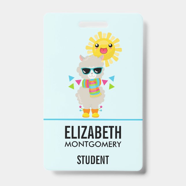 Cooler Llama und lächelnde Kawaii Sun Ausweis (Vorderseite)