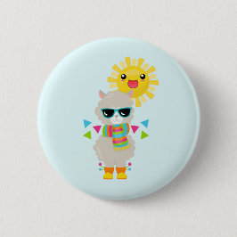 Cooler Llama und lächelnde Kawaii Sun Button
