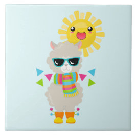 Cooler Llama und lächelnde Kawaii Sun Fliese