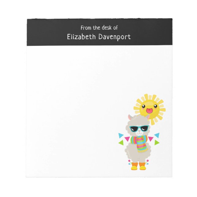 Cooler Llama und lächelnde Kawaii Sun Notizblock (Vorderseite)