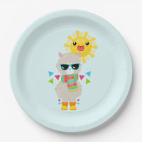 Cooler Llama und lächelnde Kawaii Sun
