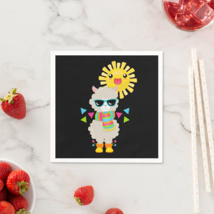 Cooler Llama und lächelnde Kawaii Sun Serviette
