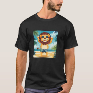 Cooler Löwe am Strand in Badehose und Sonnenbrille T-Shirt