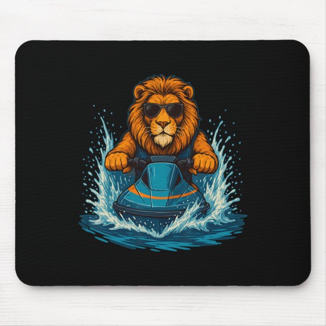 Cooler Löwe mit Sonnenbrille Feline Jetski-Fahrer  Mousepad (Vorne)