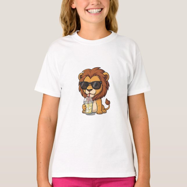Cooler Löwe trinkt Limonade Kinder T-Shirt (Vorderseite)