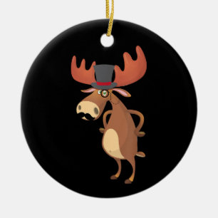 Cooler Lustiger Elch Hut Schnurrbart Tierliebhaber Keramik Ornament