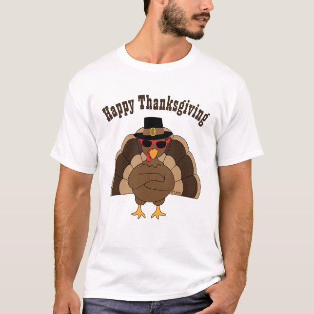 Cooler lustiger Truthahn Happy Thanksgiving benutz T-Shirt (Vorderseite)