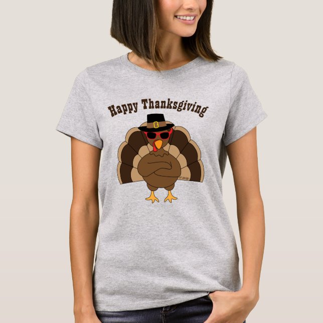 Cooler lustiger Truthahn Happy Thanksgiving benutz T-Shirt (Vorderseite)