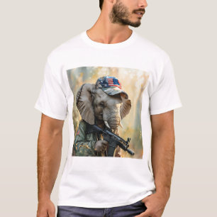 Cooler MAGA-Elefant mit Gun & Camouflage AMERICA T-Shirt
