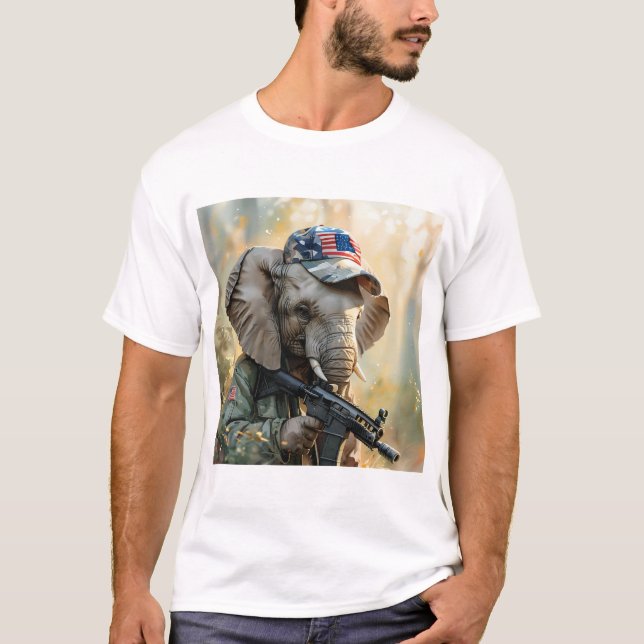 Cooler MAGA-Elefant mit Gun & Camouflage AMERICA T-Shirt (Vorderseite)