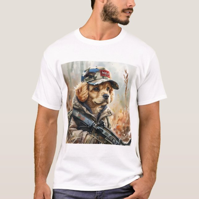 Cooler MAGA Hund mit Gun und Camouflage Niedlicher T-Shirt (Vorderseite)